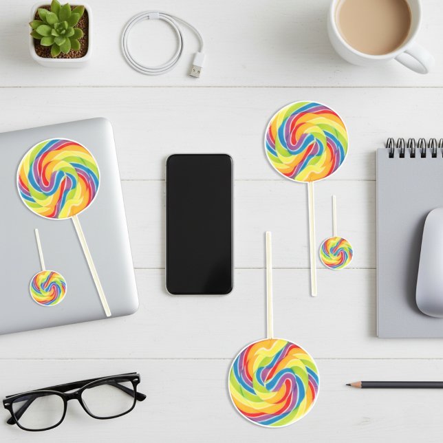Lebhafte Rainbow Swirl Lollipop Stickers Aufkleber (Vibrant Rainbow Swirl Lollipop Stickers)