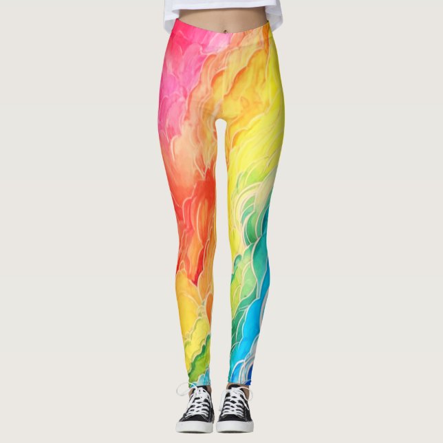 Lebhafte Regenbogenwolken Leggings (Vorderseite)
