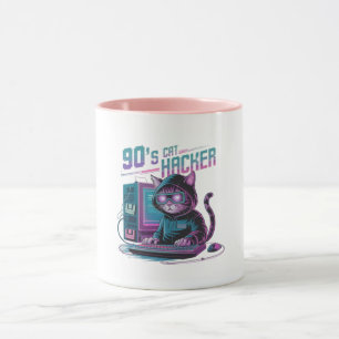 Lebhafte Retro 90er Cat Hacker Tasse