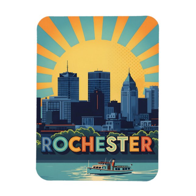 Lebhafte Rochester-Skyline bei Sonnenuntergang Magnet (Vertikal)