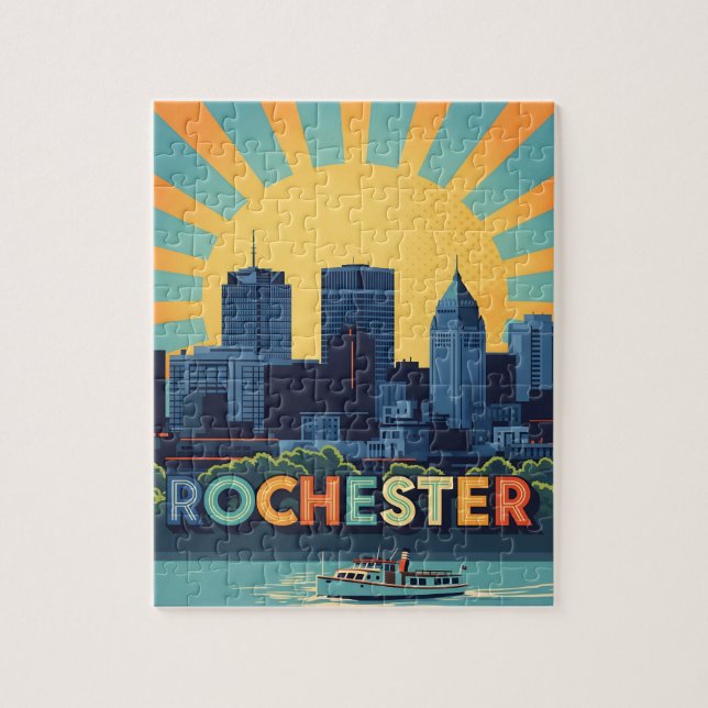 Lebhafte Rochester-Skyline bei Sonnenuntergang Puzzle (Vertikal)