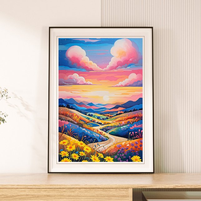 Lebhafte Rolling Hills Sonnenblumen Malerei Poster (Von Creator hochgeladen)