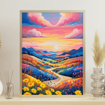 Lebhafte Rolling Hills Sonnenblumen Malerei
