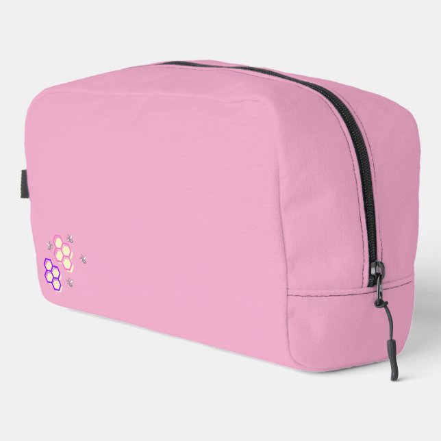 Lebhafte rosa Bee-uty-Tasche mit Honeycomb-Design Waschbeutel (Rechte Ecke)