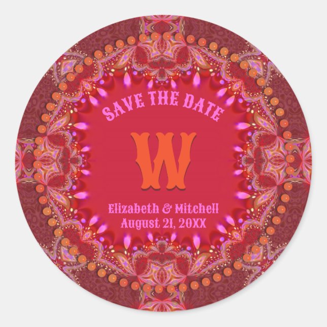 Lebhafte rosa Bohemische Batik Save the Date Inspi Runder Aufkleber (Vorderseite)