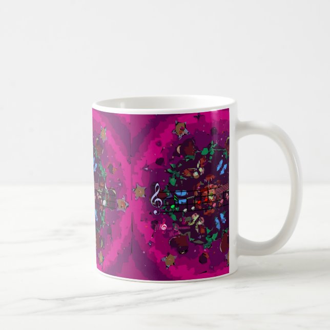 Lebhafte rosa Farbenfrohe Abstrakte Blume und Musi Kaffeetasse (Rechts)