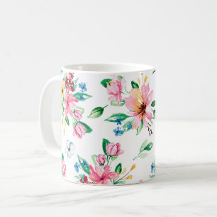 Lebhafte rosa grüne Blumenblätter drucken Kaffeetasse