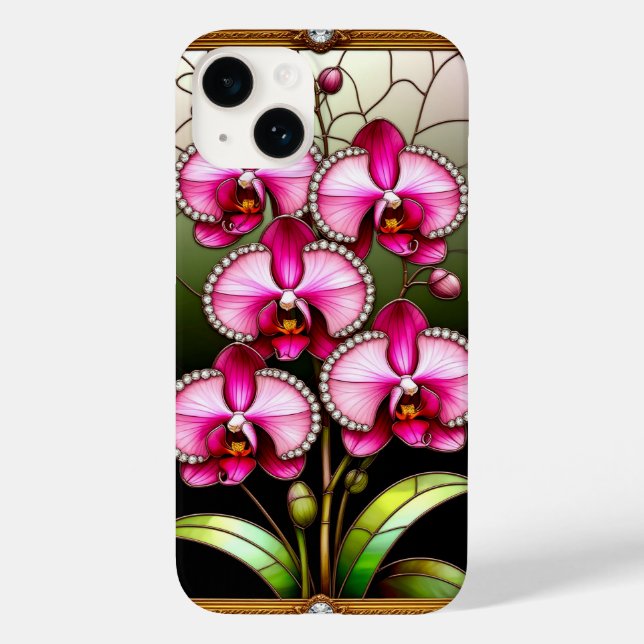 Lebhafte rosa Orchideen in Ziergoldrahmen Case-Mate iPhone Hülle (Rückseite)