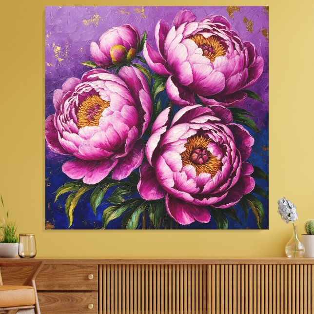 Lebhafte rosa Peonies Leinwanddruck (Insitu (Wohnzimmer))