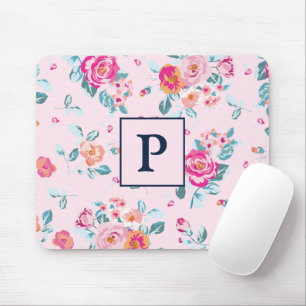 Lebhafte rosa Rosen bläserfarben auf blütenfarbene Mousepad