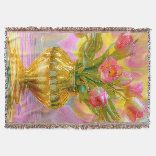 Lebhafte rosa Tulips in der goldenen Vase Decke (Vorderseite)