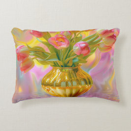 Lebhafte rosa Tulips in der goldenen Vase Dekokissen