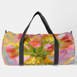 Lebhafte rosa Tulips in der goldenen Vase Duffle Bag