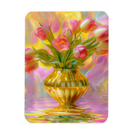 Lebhafte rosa Tulips in der goldenen Vase Magnet