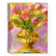 Lebhafte rosa Tulips in der goldenen Vase
