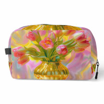 Lebhafte rosa Tulips in der goldenen Vase