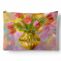 Lebhafte rosa Tulips in der goldenen Vase