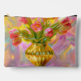 Lebhafte rosa Tulips in der goldenen Vase Zubehörtasche