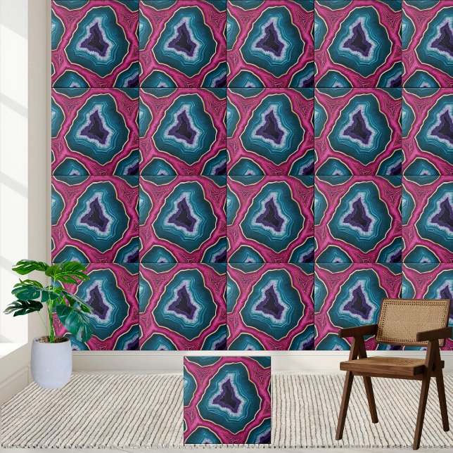 Lebhafte rosa und blaue Geode Fliese (Vibrant Pink and Blue Geode Tile)