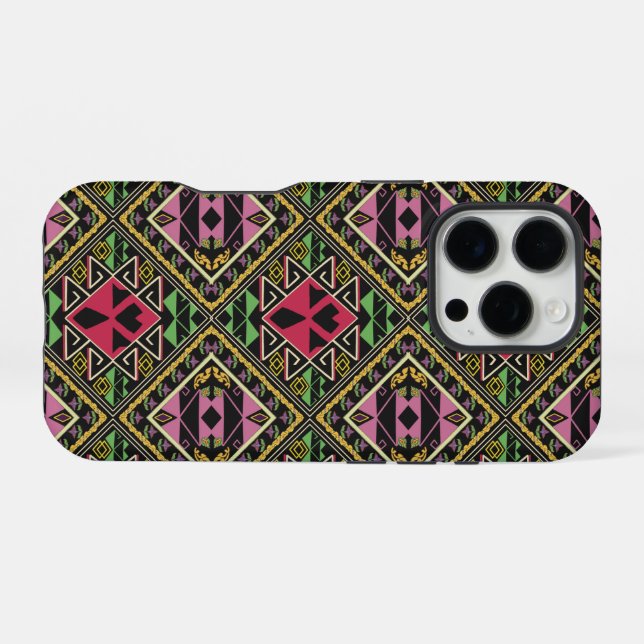 Lebhafte rosa und grüne Abstrakte Stoffe Kunst iPhone Hülle (Rückseite (Horizontal))