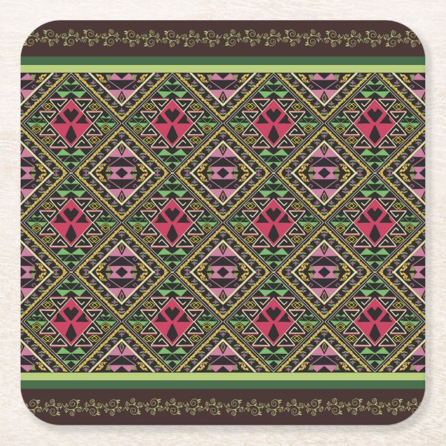 Lebhafte rosa und grüne Abstrakte Stoffe Kunst Rechteckiger Pappuntersetzer (Vorderseite)