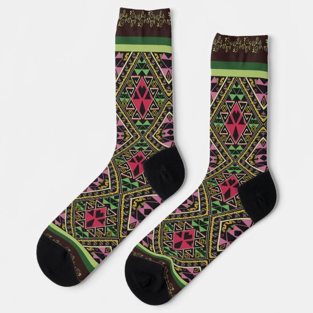 Lebhafte rosa und grüne Abstrakte Stoffe Kunst Socken (Linkes Detail)