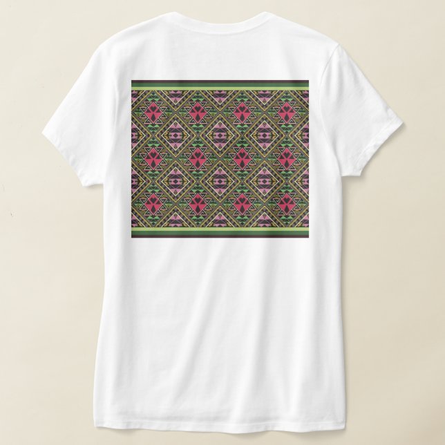 Lebhafte rosa und grüne Abstrakte Stoffe Kunst T-Shirt (AblageHinten)