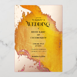 Lebhafte, rosa und orangefarbene Textur Hochzeit Folieneinladung