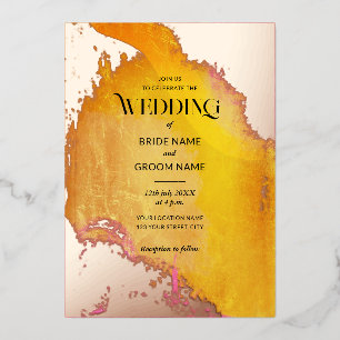 Lebhafte, rosa und orangefarbene Textur Hochzeit Folieneinladung