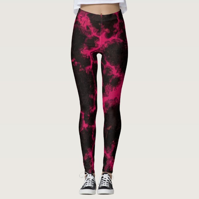 Lebhafte Rosa und Schwarze Flammen Leggings (Vorderseite)