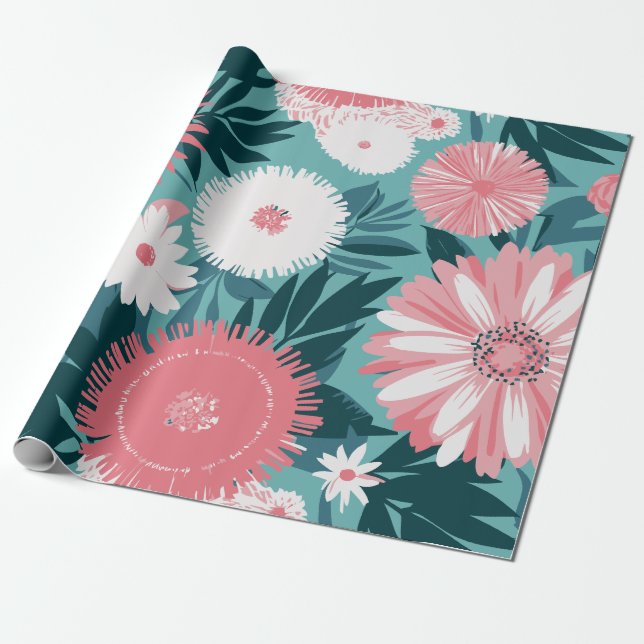 Lebhafte Rosa-Weiß-BlumenSymphonie Geschenkpapier (Ungerollt)
