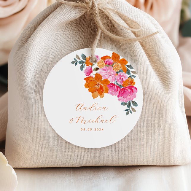 Lebhafte rosafarbene Orangenblütenhochzeit Geschenkanhänger (Von Creator hochgeladen)