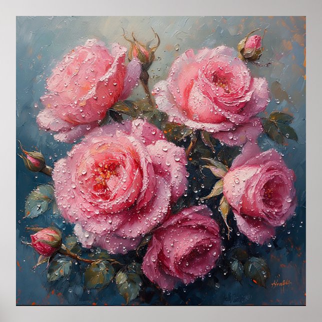 Lebhafte Rosen mit Ölgemälde Poster (Vorne)