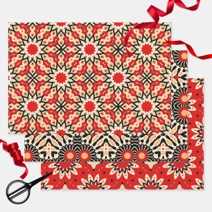 Lebhafte rote arabische Mosaik geometrisch Geschenkpapier Set