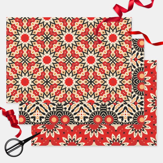Lebhafte rote arabische Mosaik geometrisch Geschenkpapier Set (Von Creator hochgeladen)