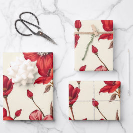 Lebhafte rote botanische Illustration Geschenkpapier Set