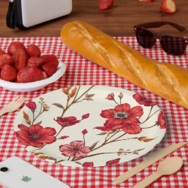 Lebhafte rote botanische Illustration Pappteller