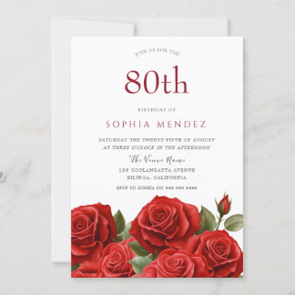 Lebhafte Rote Rosen 80. Geburtstagsparty Einladung