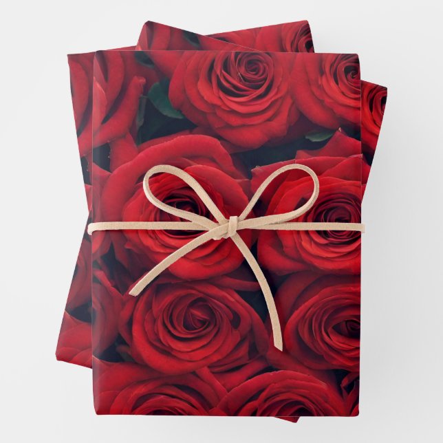 Lebhafte Rote Rosen Geschenkpapier Set (Beispiel)