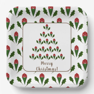 Lebhafte Rote Rosen, Holly Christmas Tree & Wish Pappteller