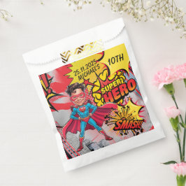 Lebhafte rote und gelbe Superheldenkarikatur Geschenktütchen