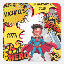 Lebhafte rote und gelbe Superheldenkarikatur