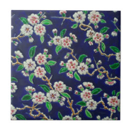 Lebhafte Royal Blue Cherry Blüten Antique Repro Fliese