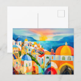 Lebhafte Santorin mit farbenprächtigen Domes Feiertagspostkarte
