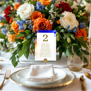 Lebhafte Sapphire Blue & Gold Hochzeitsempfehlung Tischnummer