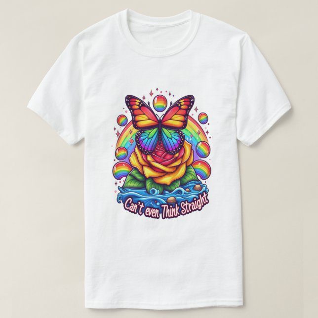 Lebhafte Schmetterlinge auf farbenfroher Rose T-Shirt (Design vorne)