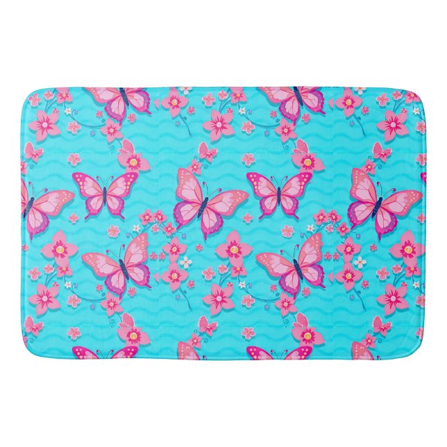 Lebhafte Schmetterlinge und Blume Badematte (Vorderseite)