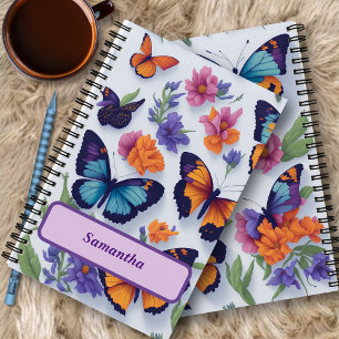 Lebhafte Schmetterlinge und Blume Notizbuch