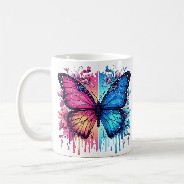 Lebhafte Schmetterlingskunst: Gradient Wings, Flor Kaffeetasse (Links)