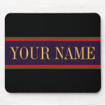Lebhafte, schwarz Lila, helle rote Streifen Mousepad<br><div class="desc">Festliche grüne und rote Pinstreifen unterstreichen den eleganten Text,  der sich in einem dunklen lila Mittelstreifen perfekt abspielt. Große schwarze Streifen über und unter ergänzen die moderne Komposition. Alle Farben in diesem Design können durch das Bearbeiten des Designs angepasst werden,  und der Text kann personalisiert werden.</div>